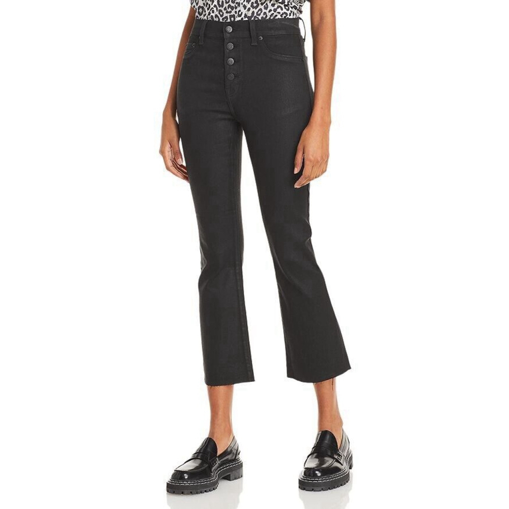 PISTOLA Coated Black Lennon High Rise Cropped Boot Cut Denim Raw Hem Jeans Sz 27
